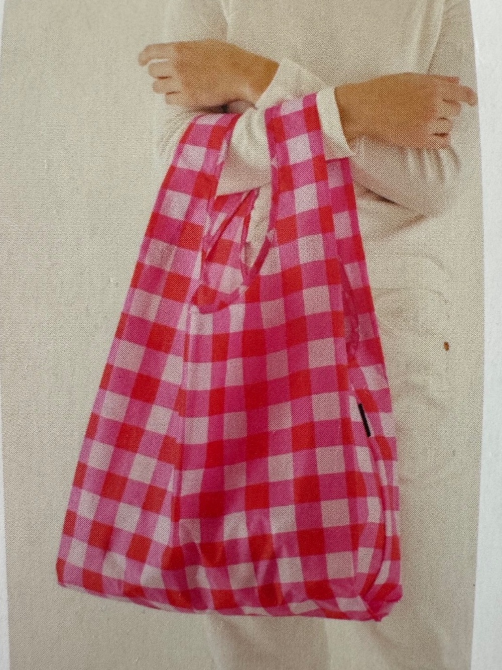 NWT, BAGGU, REUSABLE BAG, STANDARD SIZE, IN DARLING PINK GINGHAM CHECK